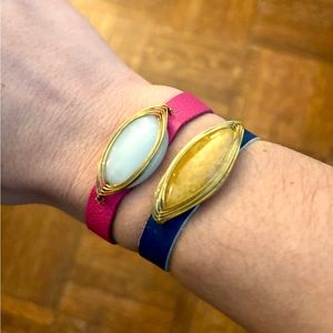 Anthropologie Stone Beaded Pendant Boho Bracelet Set Turquoise Pink Gold Blue